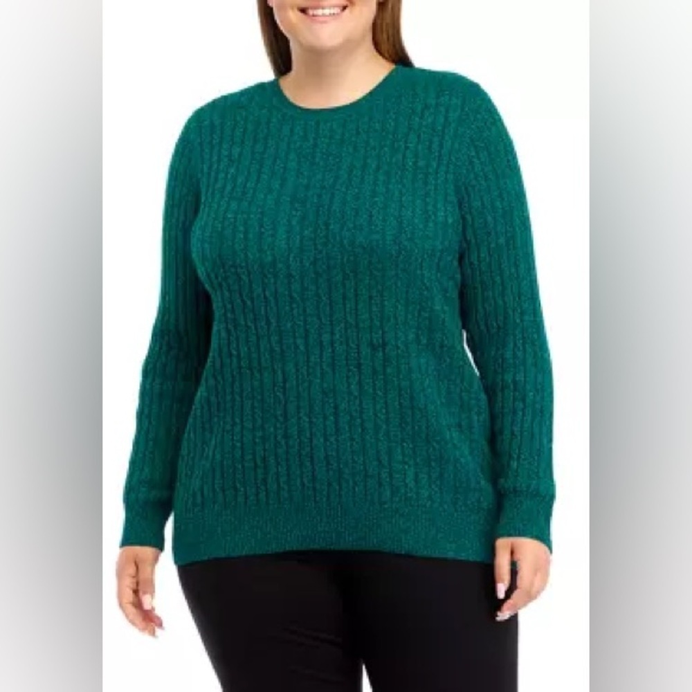 ❄️ Kim Rogers | Plus Size Long Sleeve Cable Crew Sweater
